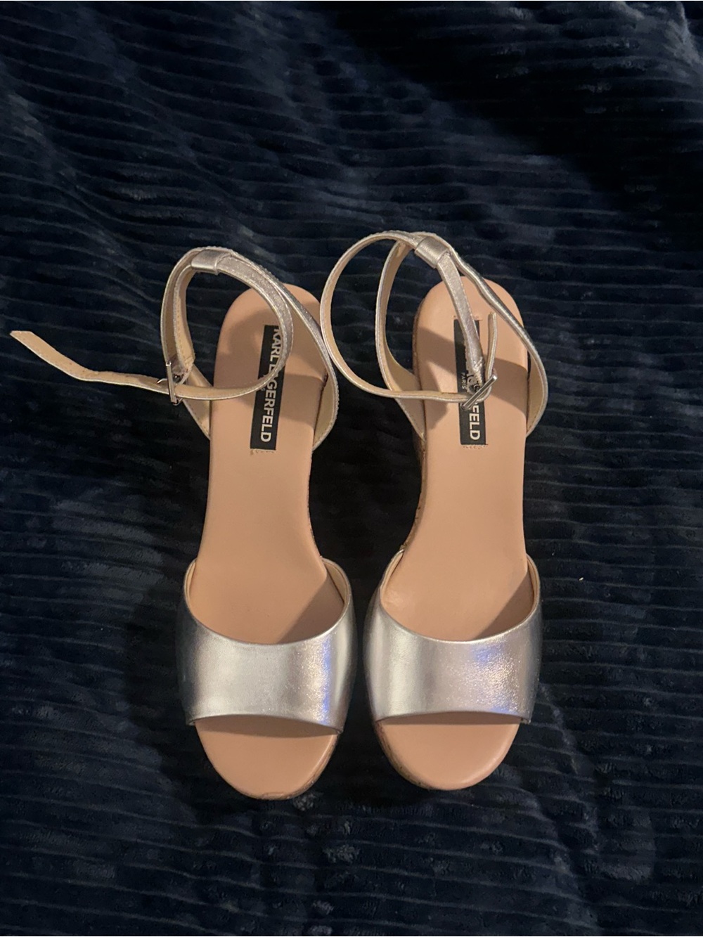 Karl Lagerfeld Metallic Silver Open-Toe Ankle-Strap Sandals